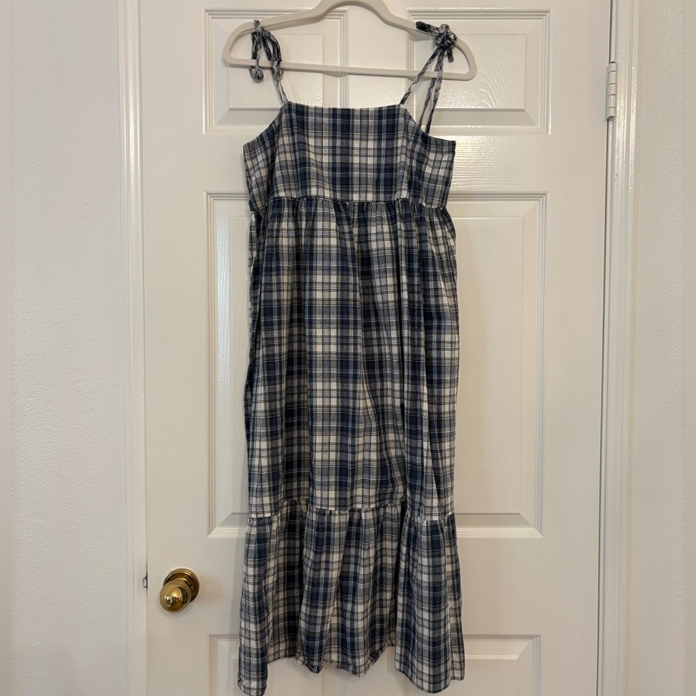 Plaid Blue and White Midi Dress